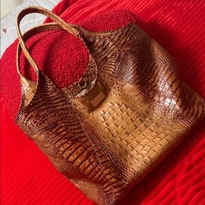 Brahmin Tan Crocodile-Embossed Shoulder Bag